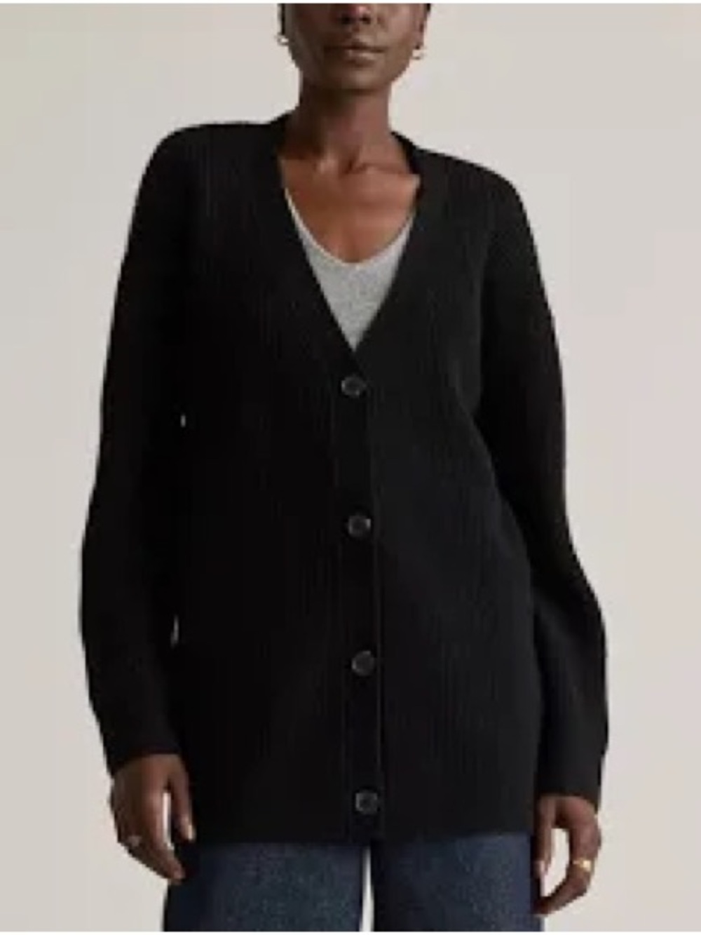 Reiss Women's Black V-Neck Button-Front Cardigan Sweater